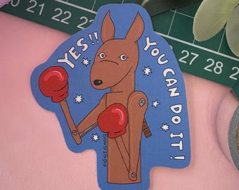 Boxing Kangaroo Sticker, Fun Cartoon Kangaroo Artwork, Gift for Animal Lovers