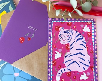 Tiger greeting card, Cartoon Tiger Artwork, Thank You, Special Occasion, Gift for Animal Lovers