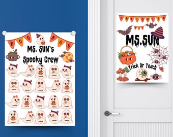 Editable Halloween Signs For Classroom, Trick Or Teach And Teacher's Crew Signs, Digital Download Printable Posters, Halloween In School