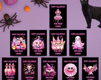 BLACK Halloween Favor Tags Template Bundle 10 Gift Tags Halloween Favors Label Halloween Kids School Tag Editable Printable Download Digital