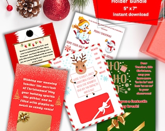 Printable Teacher Christmas Gift Card Holder Bundle, Teacher Christmas Gift Card Holder Printable, 5x7 Gift Card Holder