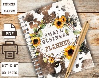 Printable Western Small Business Planner, Cowhide Business Planner, Startup Business Planner, Client, Project, Affiliate, Business Trackers.