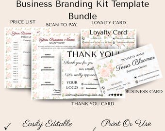 Romantic Business Branding Template Bundle Editable Canva Templates Pink Watercolor Roses Business Kit Instant Download