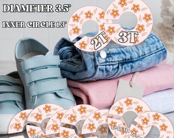 Printable Retro Flowers Baby Closet Dividers, Girl Nursery Closet Dividers, Clothes Size Tags Up To 3T, Baby Shower Gift, New Baby Present