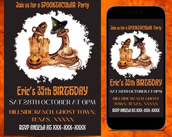 Fully Editable Double Sided  Birthday Party Invitation Template, Western Halloween Invite, Wild West Digital Editable, Mobile Invite