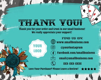 Editable Cow Print Small Business Thank You Card, Printable Western Thanks For Your Purchase Card Cute Business  Package Poker Insert Card