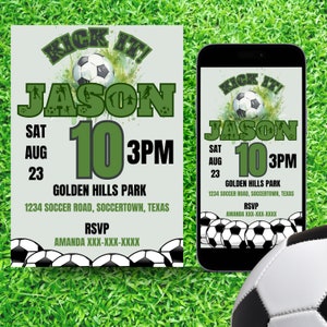 Soccer Birthday Invitation Template, Soccer Party Invitation, Football Birthday Invite, Digital Invite, Boys Party, Editable Canva Template