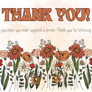 Boho Retro Thank You Card Template, Editable Groovy Wildflower Flower ...