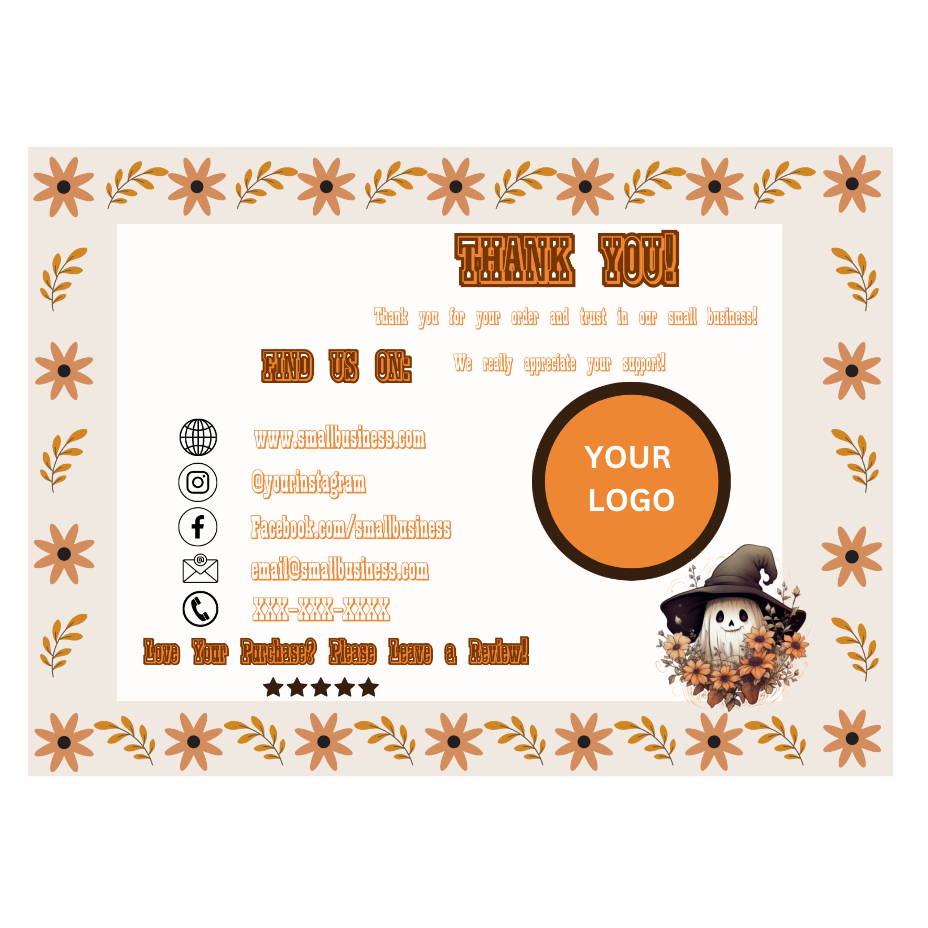 Halloween Business Thank You Card Canva Template, Editable Pumpkin ...