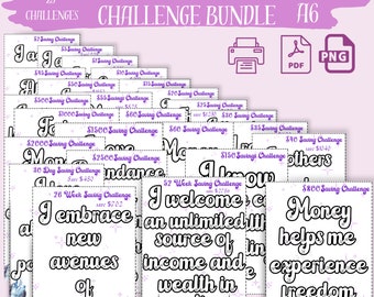 PRINTABLE  A6 Wealth Manifesting Money Saving Challenge, Savings Tracker Bundle, Envelope Challenge, Money Affirmation Saving Challenge