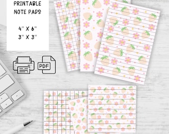 Cute Printable Memo Sheets, Note Pad Digital Download, Cute Printable Notepad, Memo Sheets, Strawberry Stationery Printables