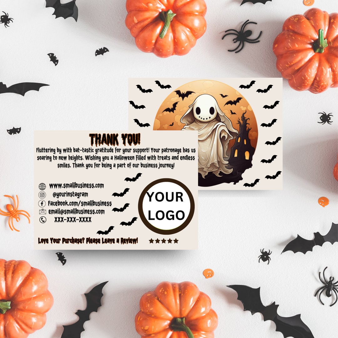 Halloween Business Thank You Card Canva Template, Editable Bat Themed ...