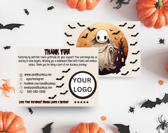 Halloween Business Thank You Card Canva Template, Editable Bat Themed Small Business Insert, Digital Download, Halloween Package Insert,
