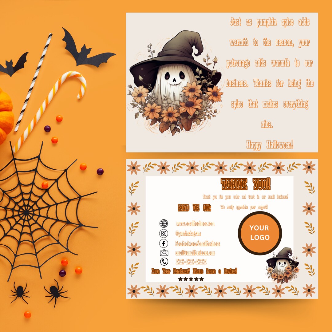 Halloween Business Thank You Card Canva Template, Editable Pumpkin ...