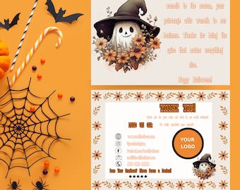 Halloween Business Thank You Card Canva Template, Editable Pumpkin Spice Small Business Insert, Digital Download, Ghostly Package Insert