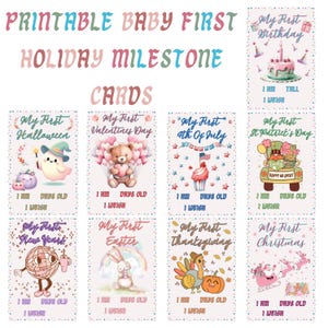 Cartes d'étapes saisonnières modifiables pour petite fille, cadeau de baby shower, jalons importants du mois de vacances, première année de bébé, téléchargement immédiat
