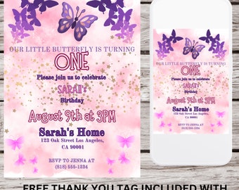 Butterfly Birthday Invitation, Butterfly Party Template, 1st Birthday Invite, First Birthday Invitation, Butterfly Birthday, Birthday Girl,