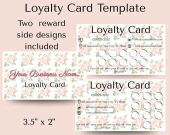 Romantic Rose Loyalty Card Template Canva Editable Punch Card Floral Business Reward Card Printable Loyalty Insert Instant Download