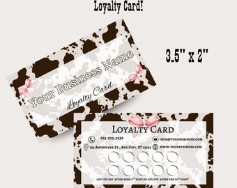 Cowprint & Pink Bow Loyalty Card Editable Canva Template Western Small Business Printable Digital Rewards Card Instant Download