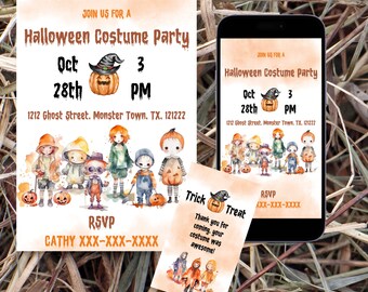Editable Halloween, Halloween Party Invitation, Halloween Birthday, Halloween Costume Party, Editable Template with FREE Favor Bag Tag