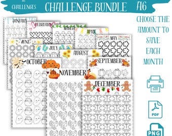 Blank Monthly Savings Challenge Printable, Mini Savings Challenge Bundle, Kids Savings Challenge, A6 Saving Tracker, 12 Money Challenges