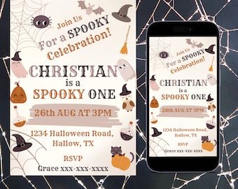 Halloween First Birthday Invitation, Any Age Birthday, Fully Editable Spooky One Invitation, First Birthday Invitation, Canva Template
