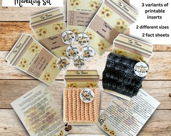 Sunflower Cup Sleeve Display Bundle, Printable Coffee Sleeve Insert for Handmade Crochet Knit Cup Cozy, Sunflower Product Tag Label