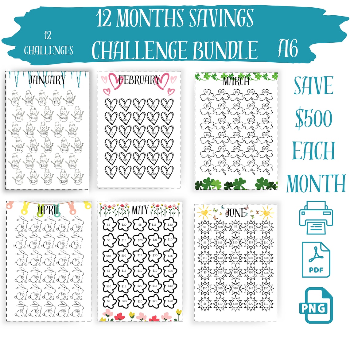 Monthly Savings Challenge Printable, Mini Savings Challenge Bundle ...