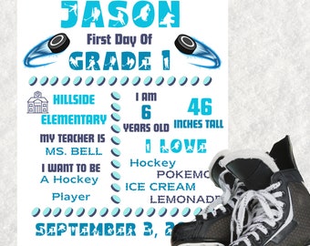 Editable Hockey First Day of School Printable Back to School Sign, Stats Details Keepsake, Back to School Digital File, THREE SIZES