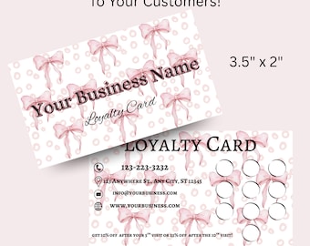 Editable Loyalty Card Template Digital Punch Card for Small Business Pink Bow Canva Loyalty Card Beauty Salon, Nail Tech, Lash Artist