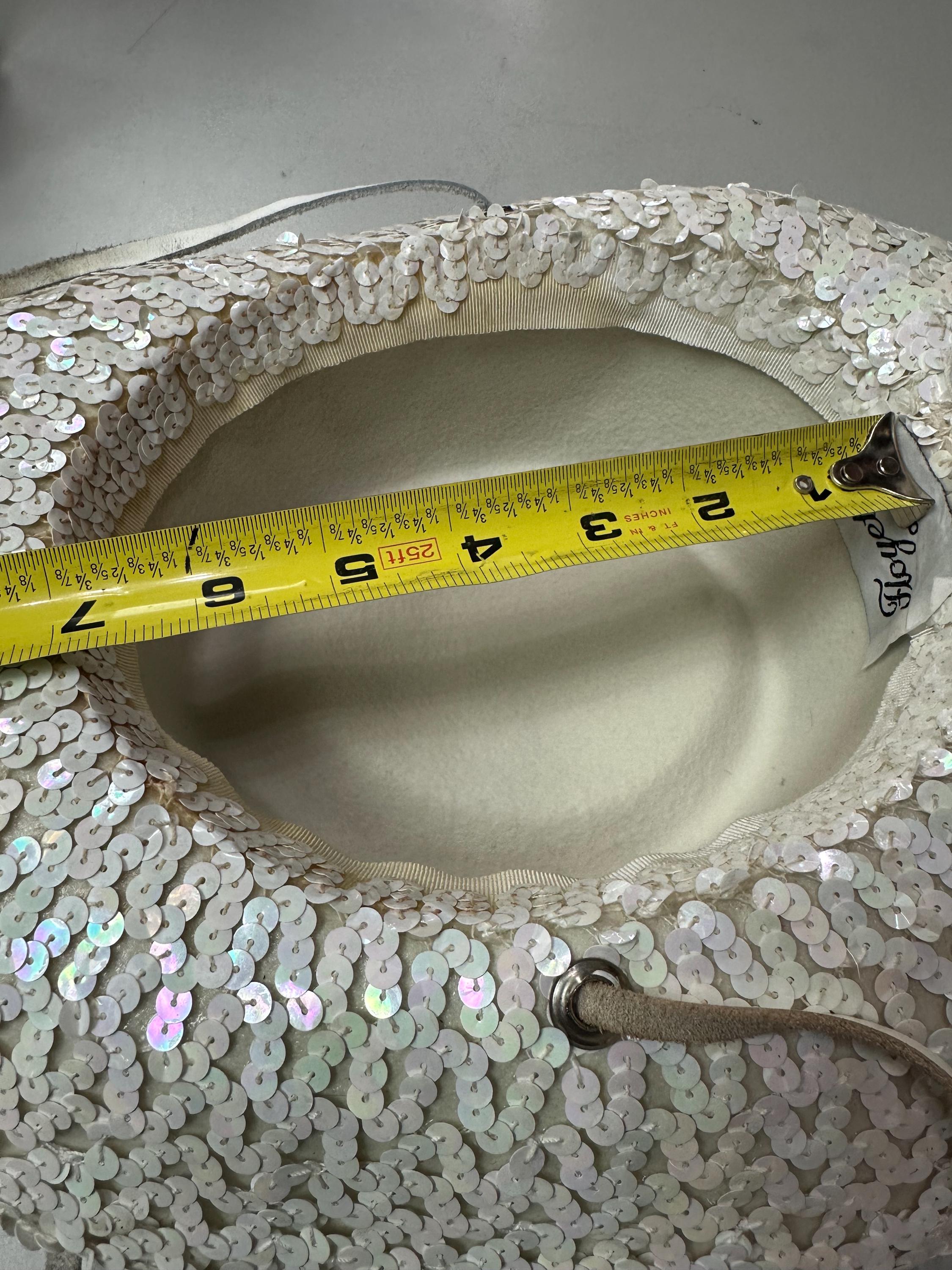 Vintage Floyette Originals Dallas Sequin Hat Dance Drill Team Small Cowboy Style Vintage Floyette Originals Dallas White Sequin Dance Drill  main image 3