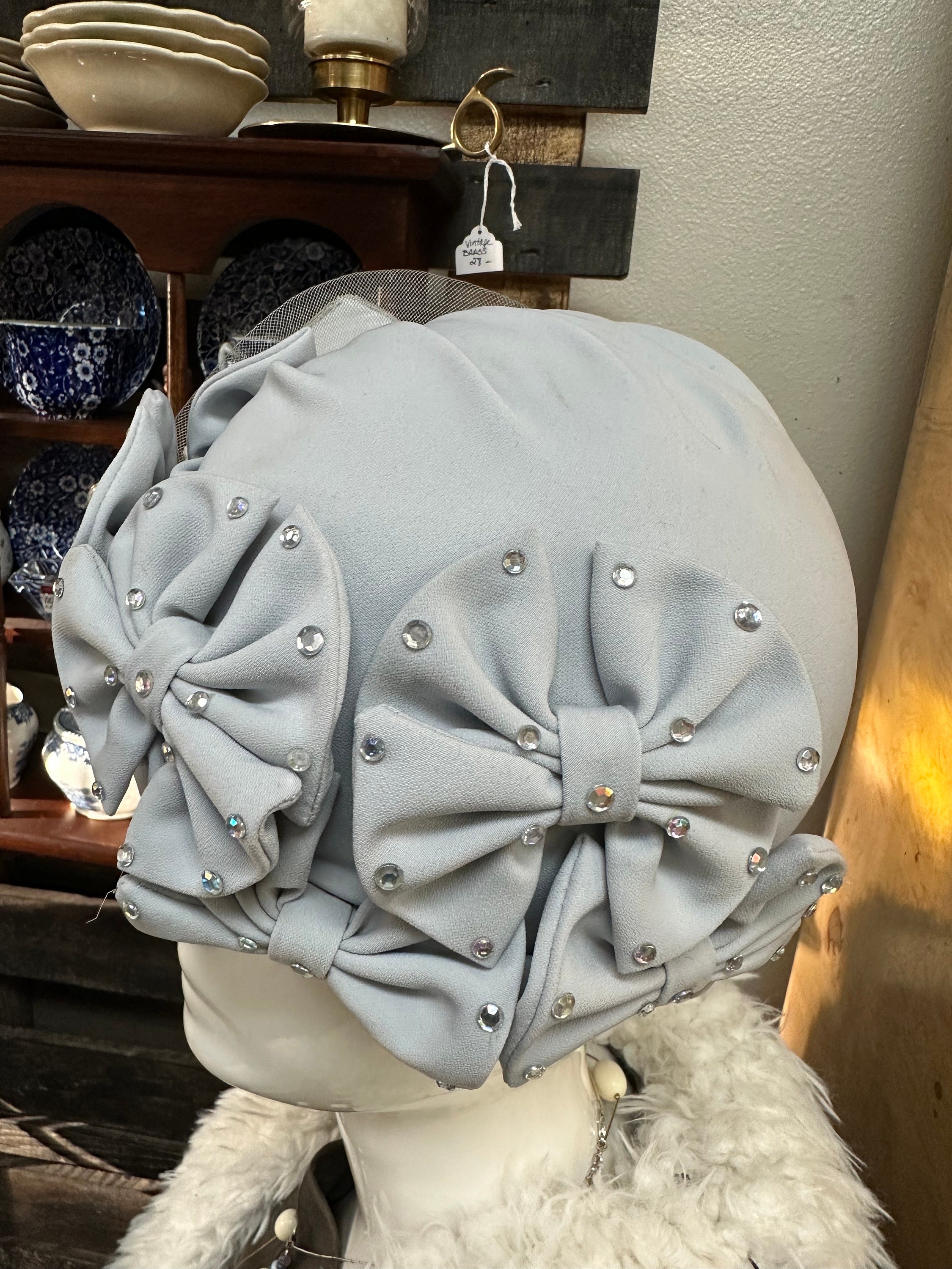 Vintage Handmade in USA Gray Rhinestone Fashion Hat Church Derby ...