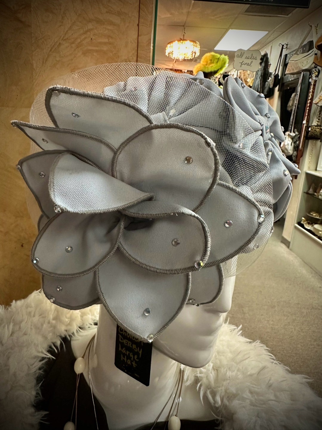 Vintage Handmade in USA Gray Rhinestone Fashion Hat Church Derby ...