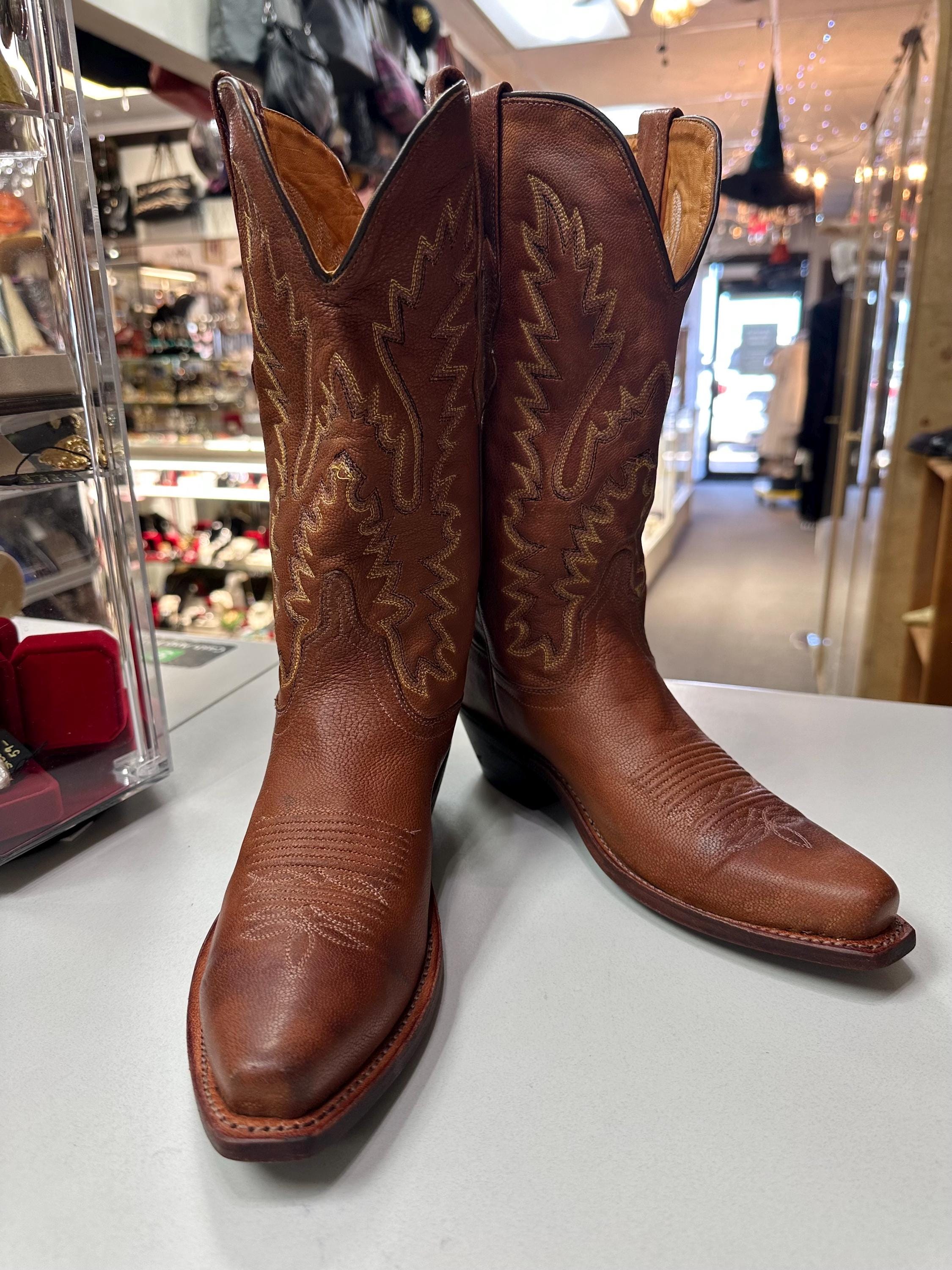 Stivali Da Cowboy Donna In Pella Vintage | Tacco A Blocco Con Fibbia | Stivaletti Corti Classici | Stile Western
