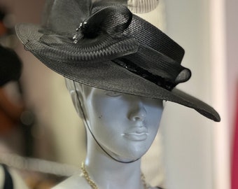 Vintage ROC black Straw Hat Church Kentucky Derby Wedding Hat