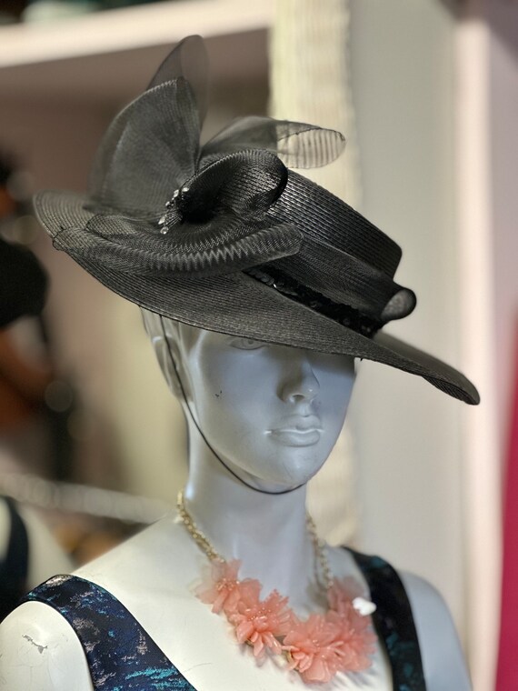 Vintage ROC black Straw Hat Church Kentucky Derby 