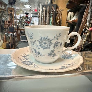 Bavarian Blue W Germany Christina Porcelain Tea Cup & Saucer Set Flower Pattern