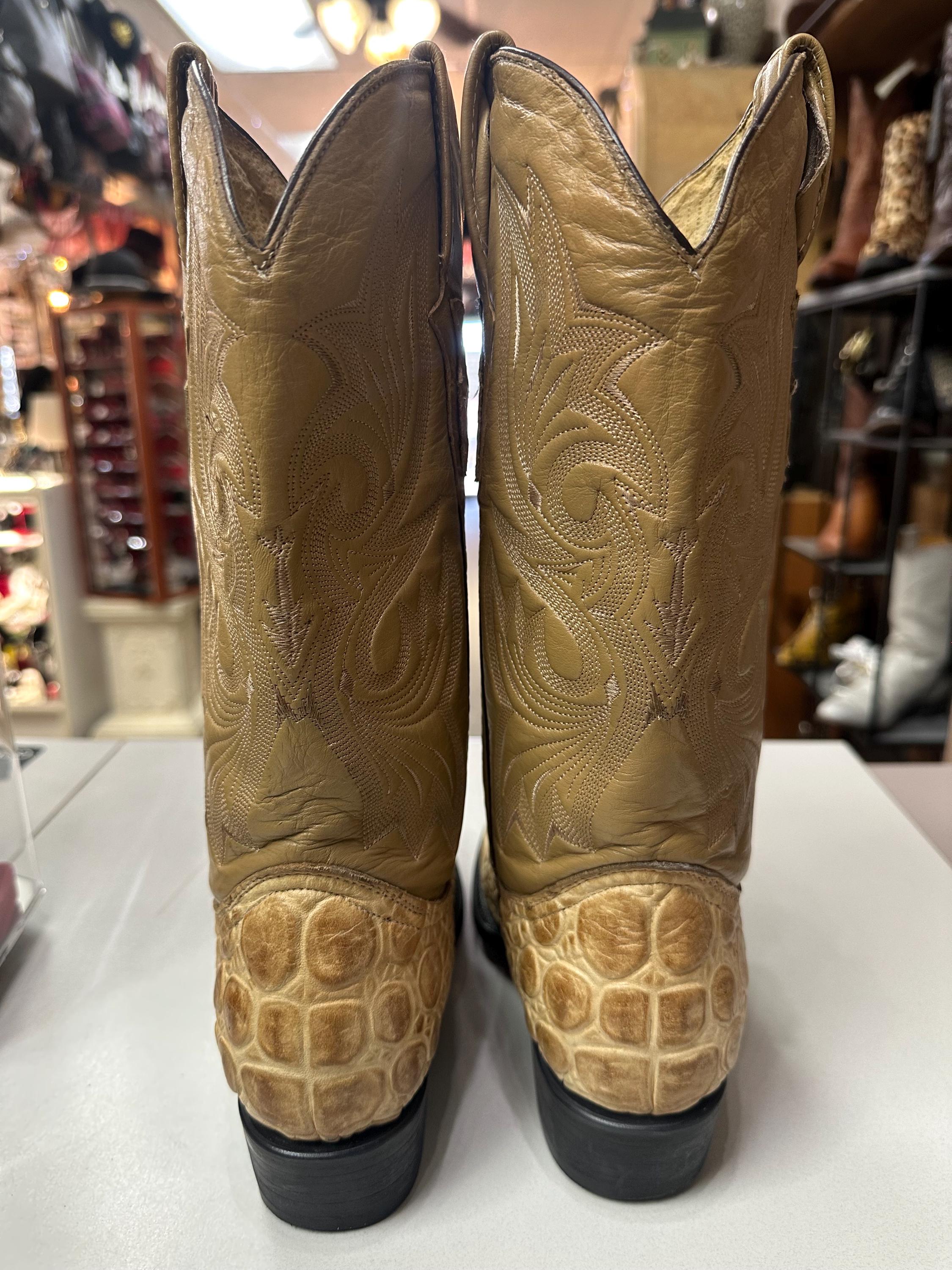 Vintage El Buitre Mens Cowboy Boots Beige Leather Gator  display picture 1