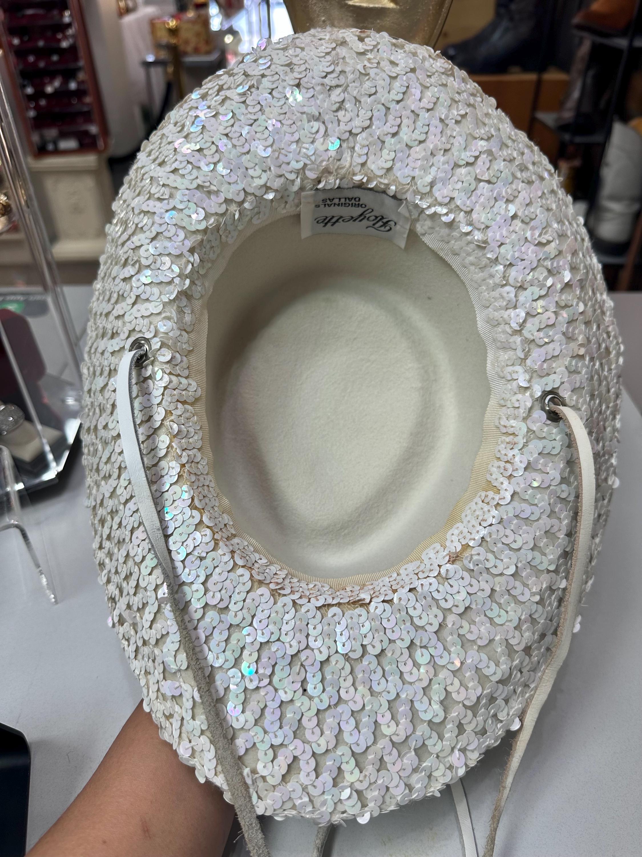 Vintage Floyette Originals Dallas Sequin Hat Dance Drill Team Small Cowboy Style Vintage Floyette Originals Dallas White Sequin Dance Drill  main image 2
