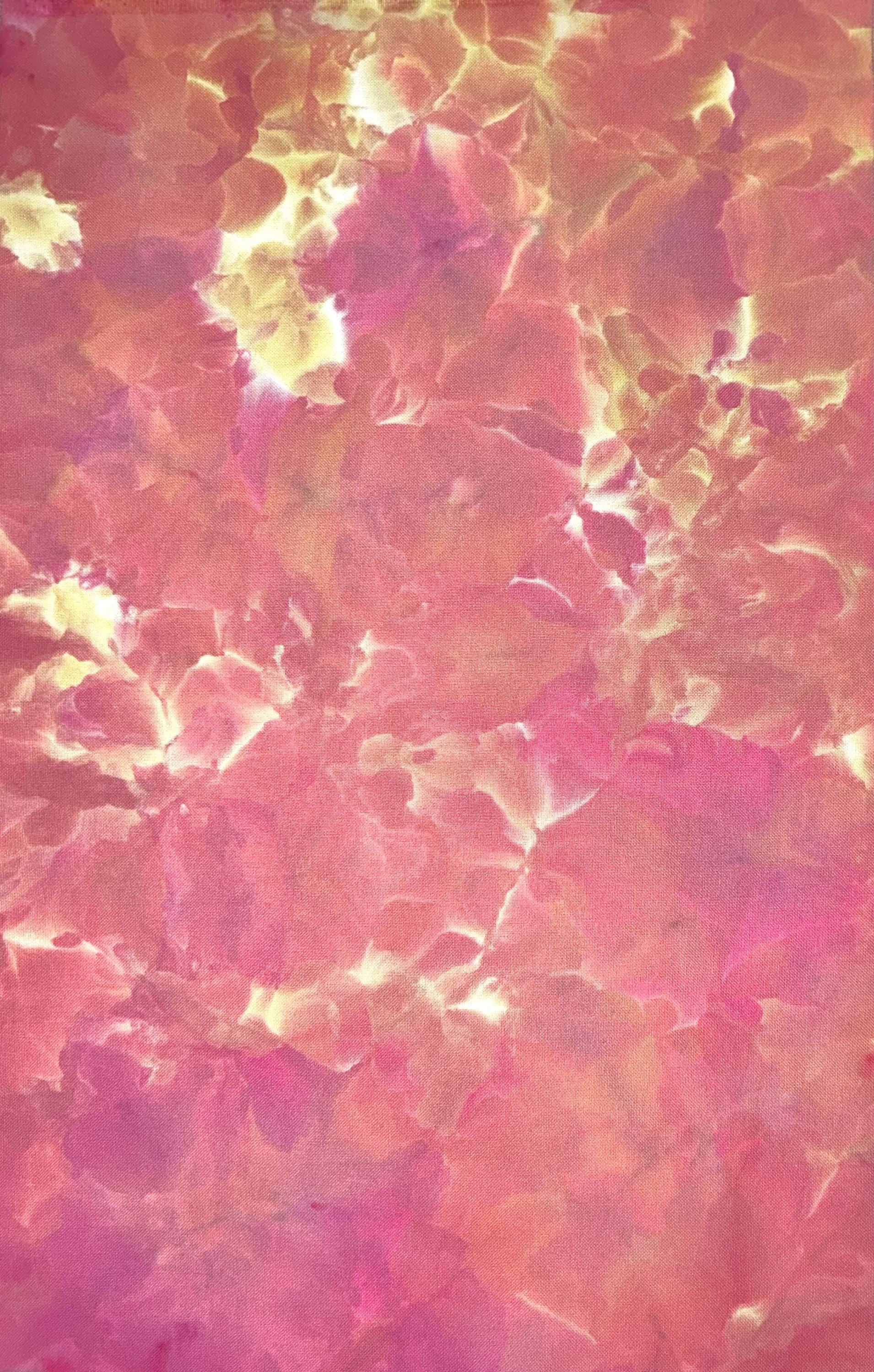 32 count evenweave, pink peach and golden wheat hand-dyed cross stitch fabric, 17”x26”