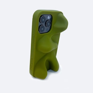 May include: A green silicone phone case shaped like a gummy bear. The case has a raised camera bump and the text "THIKZ4" is printed on the side.