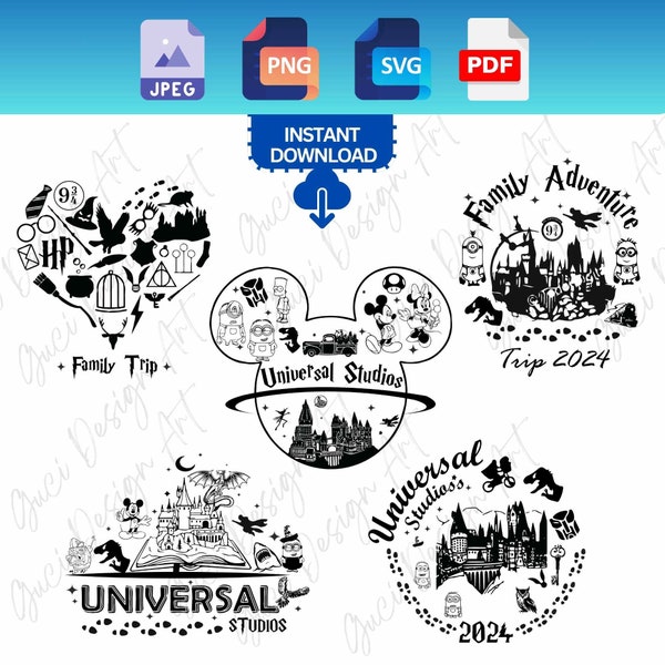 Universal Studios Svg Bundle 2024, Universal Trip, universal studios family vacation, Hogwarts Magical for Crafts and diy Projects