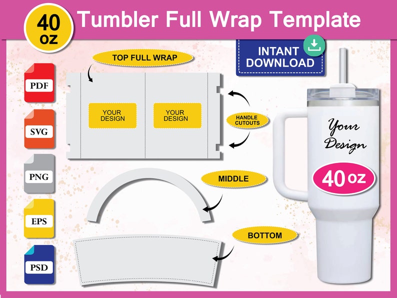 Blank Tumbler Wrap Template, 40 Oz Tumbler Template, 40 Oz Tumbler Wrap ...