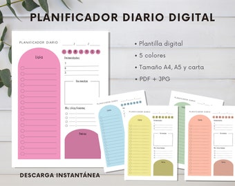 PDF de planificador diario imprimible en español, Planificador de productividad mínima, Plantilla de planificador diario en español