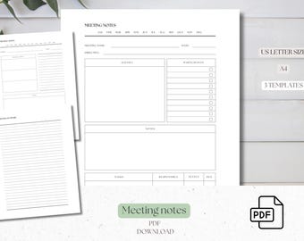 Meeting Notes - Printable Templates - Printable stationery - Business template - Planner insert