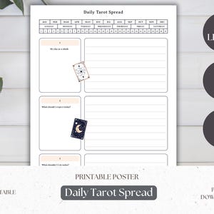 Hoja de cálculo de tarot diaria, lectura de cartas y tiradas diarias, descarga digital para la práctica del tarot, registro de lectura del tarot