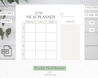 Weekly Meal Planner Template: A5, HP Insert (PDF Download)
