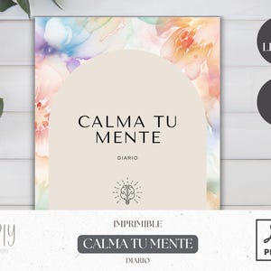Calma tu mente diario en español, PDF de bienestar mental, diario para autocuidado, reducción del estrés, Imprimible español