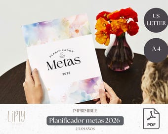 Planificador de Metas 2026 Imprimible PDF, Planner Anual, Semanal y Diario, Organización Personal, Productividad, Metas SMART, Agenda