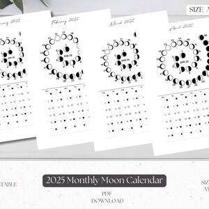 2025 Mondphasen Kalender zum ausdrucken - Mondzyklus Tracker PDF - Monatlicher Mondkalender A5 - Mondphasen Planer Seiten